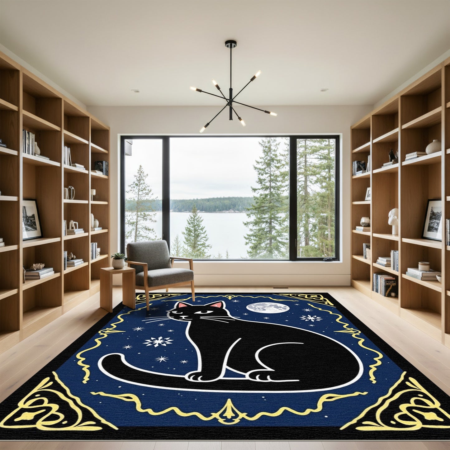 Midnight Black Cat Moonscape Rug
