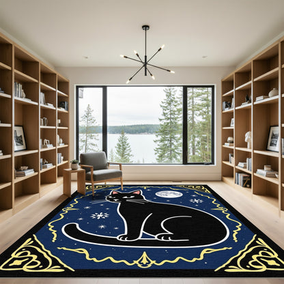 Midnight Black Cat Moonscape Rug
