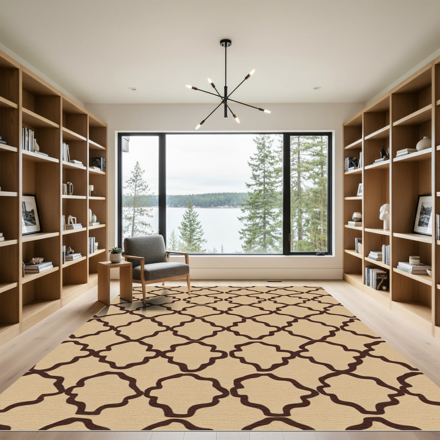 Tan Brown Lattice Quatrefoil Rug