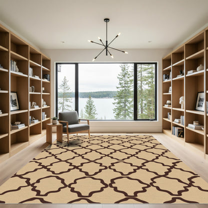 Tan Brown Lattice Quatrefoil Rug