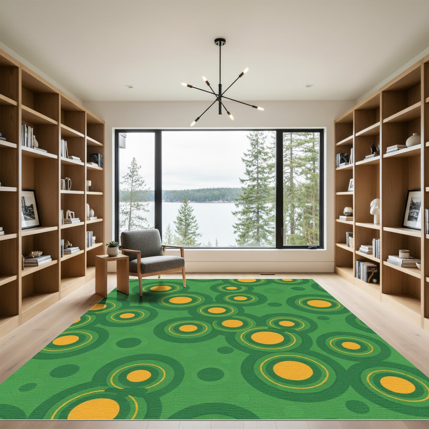 Retro Green Orange Concentric Circles Rug