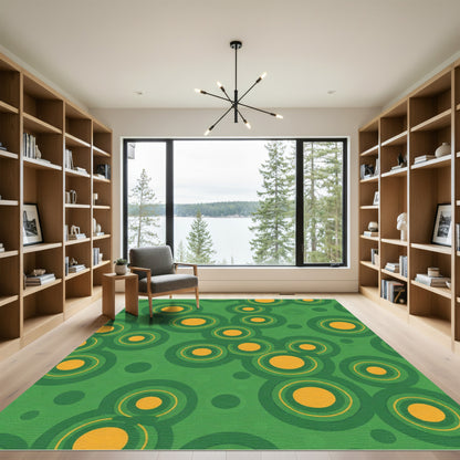 Retro Green Orange Concentric Circles Rug