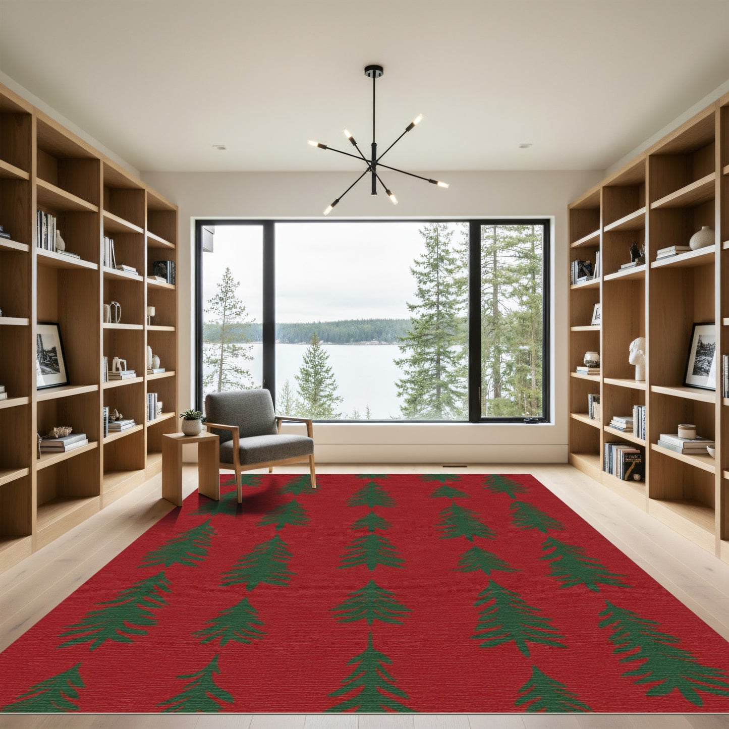 Crimson Forest Tree Arrangement Rug