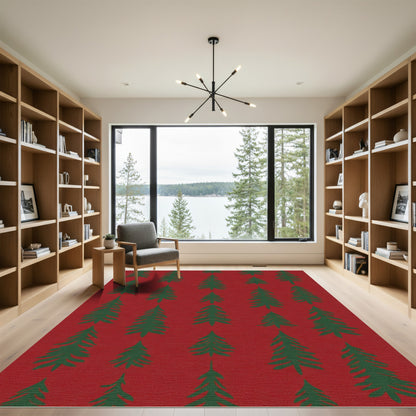 Crimson Forest Tree Arrangement Rug