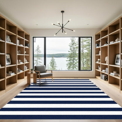 Classic Navy White Horizontal Stripes Rug