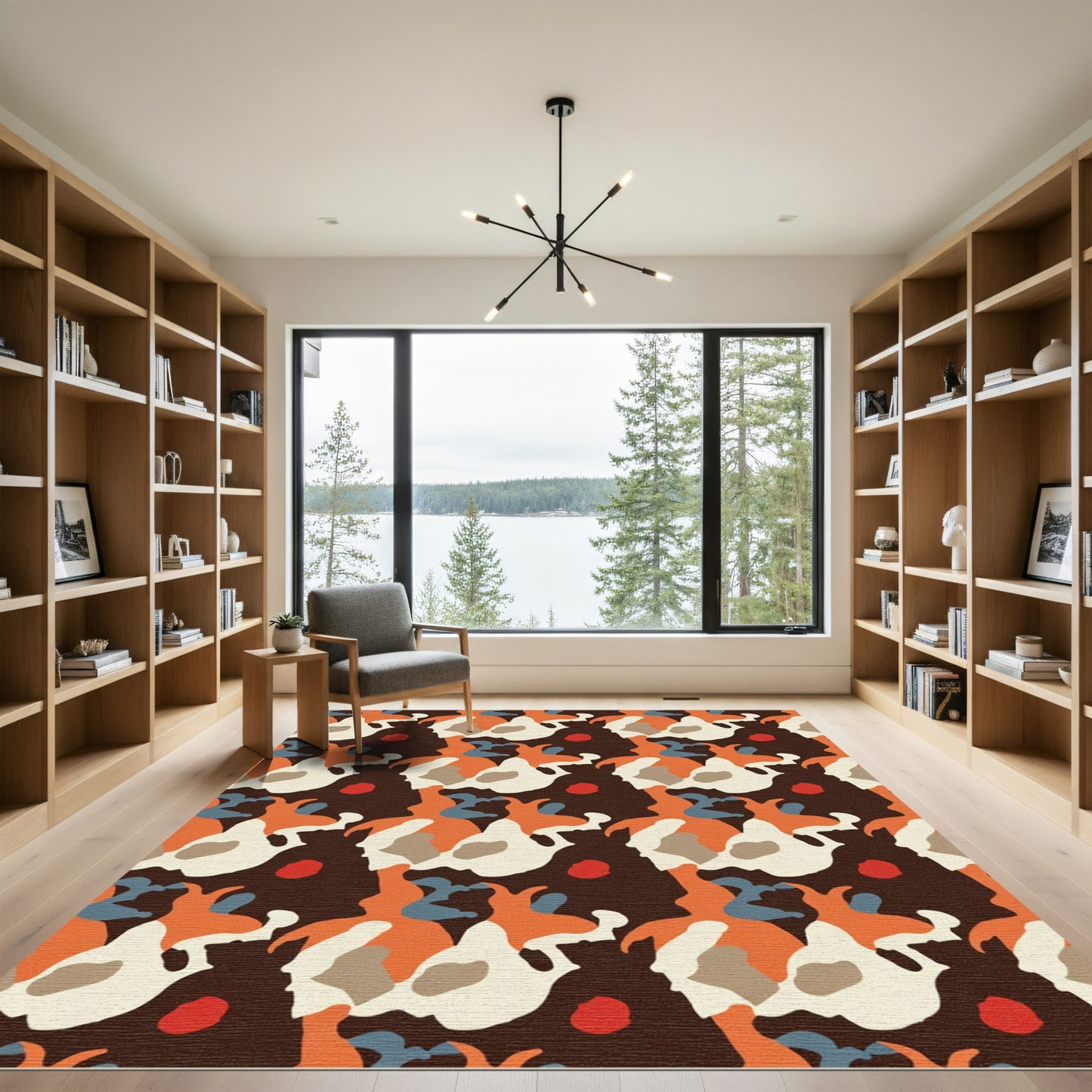 Abstract Orange White Earthy Camo Rug