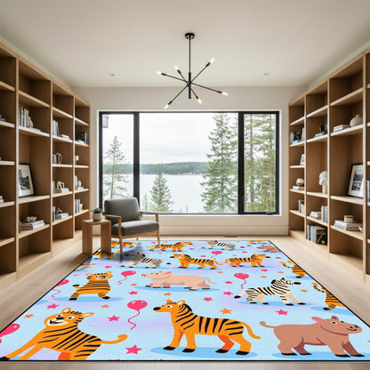 Whimsical Zoo Animals Birthday Celebration Rug