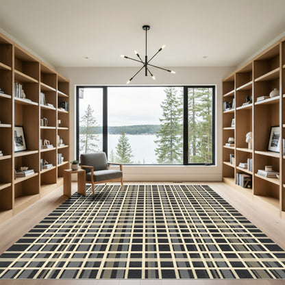 Neutral Beige Wide Plaid Grid Rug