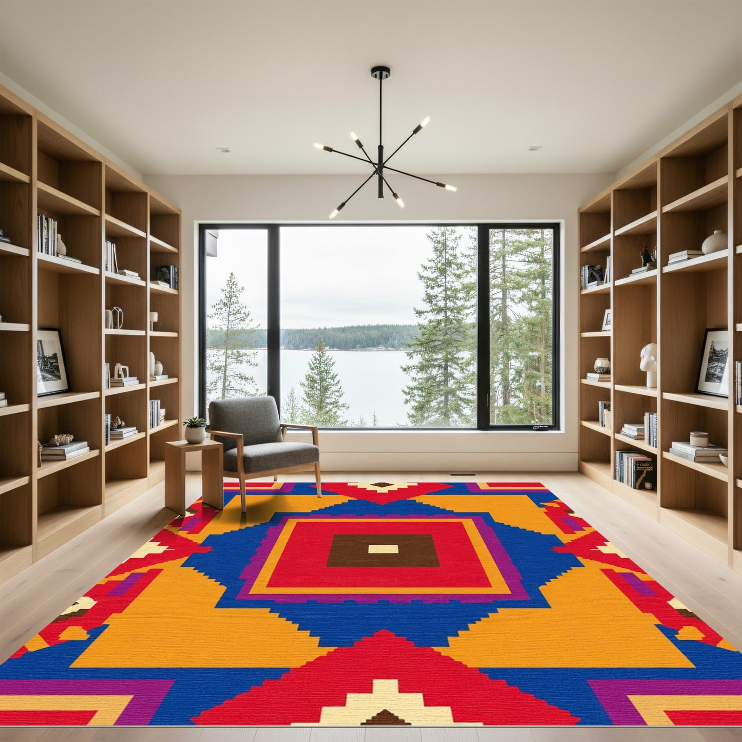 Bold Geometric Radiant Square Composition Rug