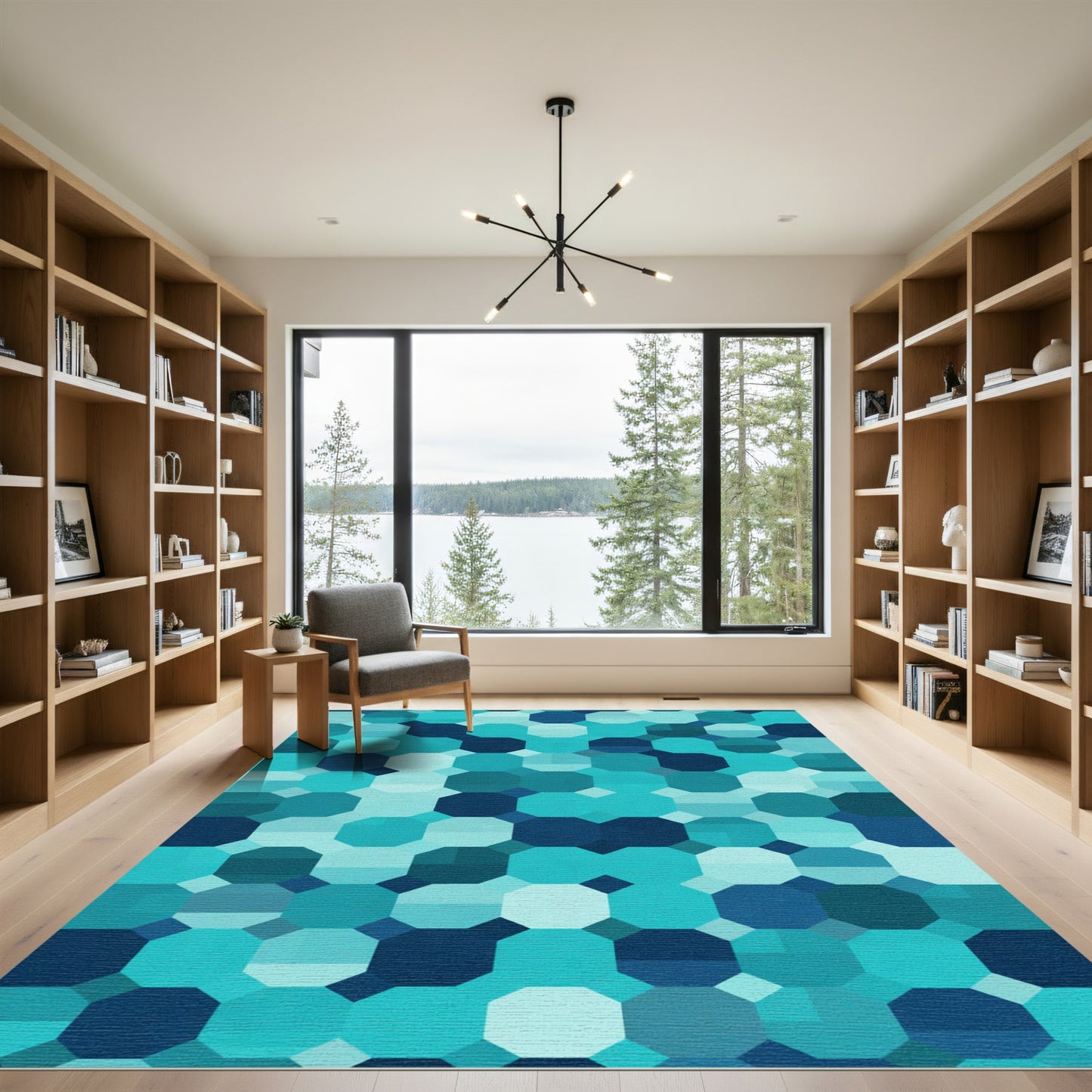 Oceanic Teal Octagon Geometric Rug