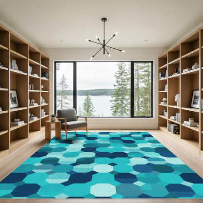 Oceanic Teal Octagon Geometric Rug