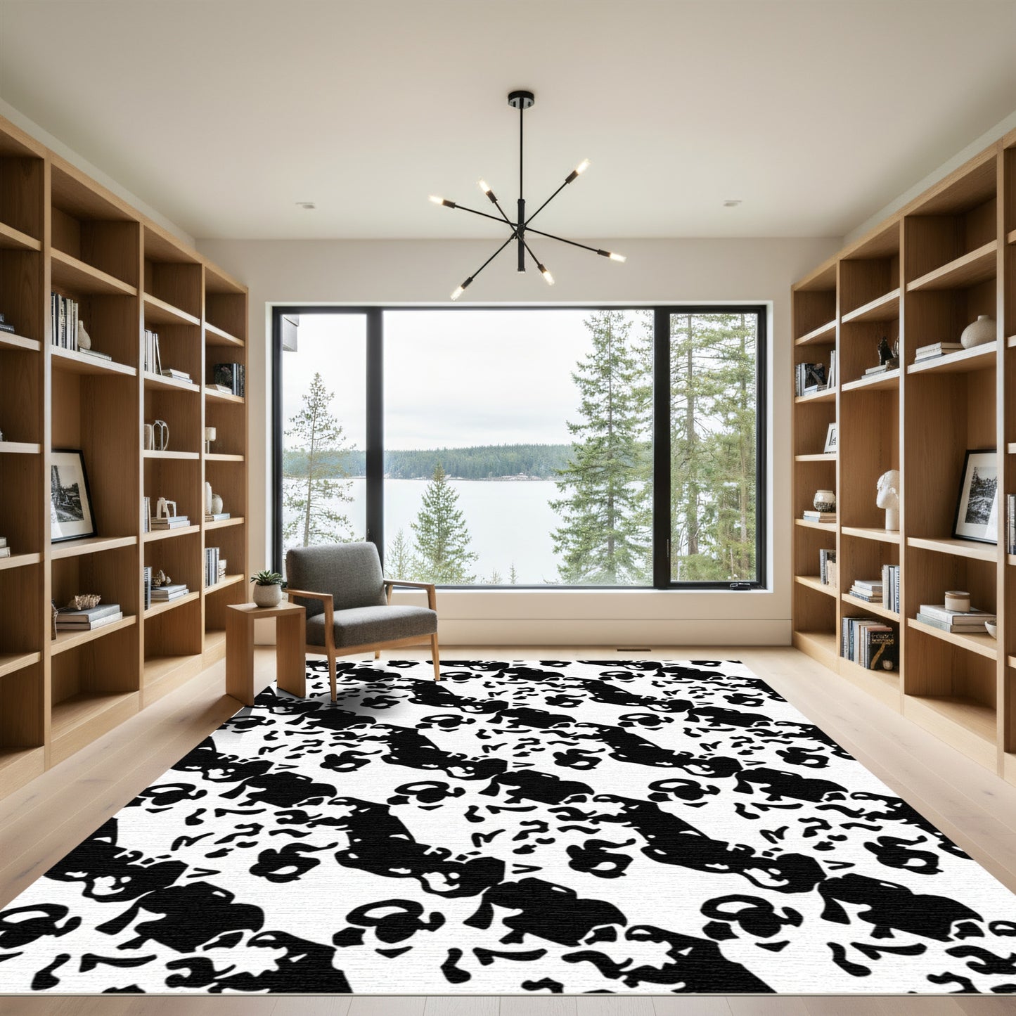 Abstract Black White Organic Swirl Rug