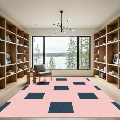 Minimalist Pink Navy Squares Rug