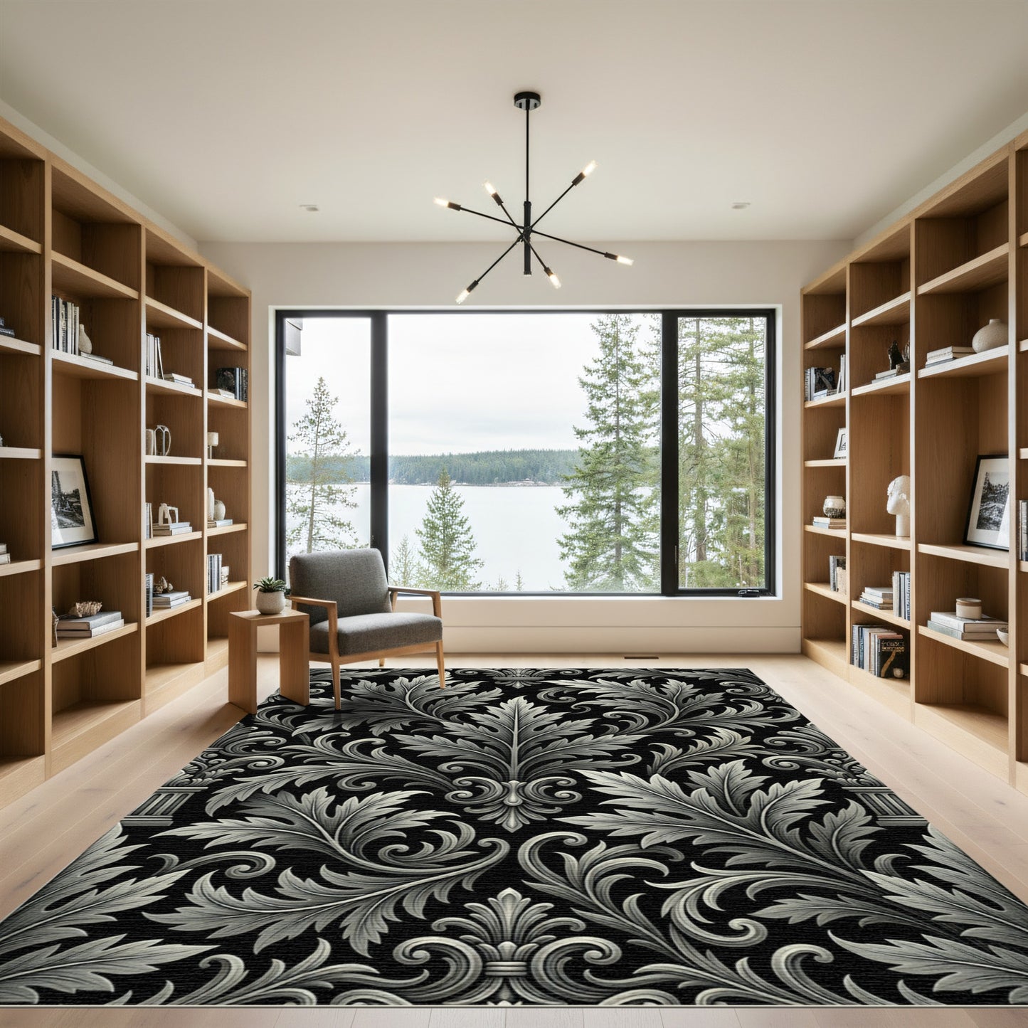 Baroque Acanthus Swirl Black Ivory Rug