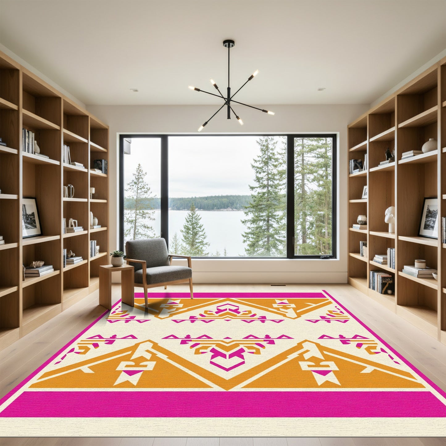 Bold Fuchsia Orange Geometric Peaks Rug
