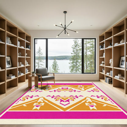 Bold Fuchsia Orange Geometric Peaks Rug