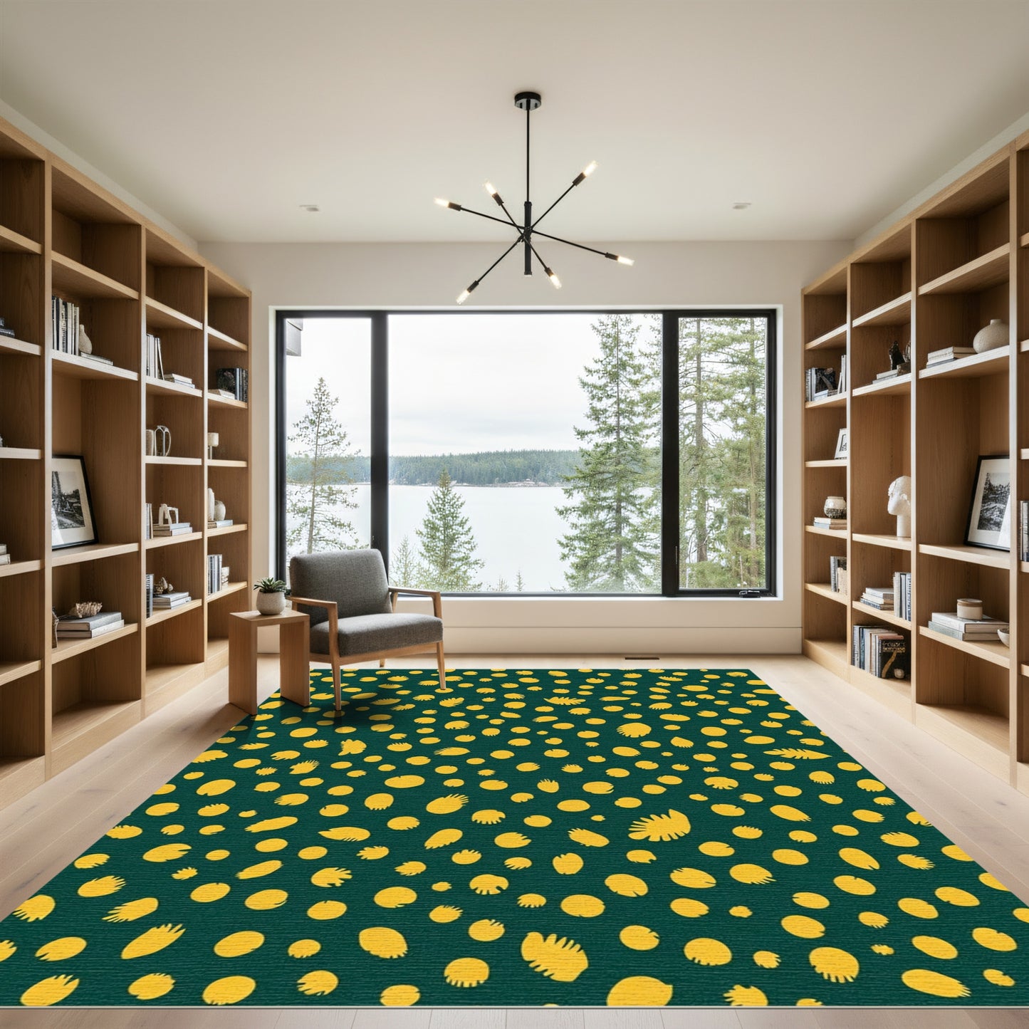 Golden Yellow Abstract Foliage Scatter Rug