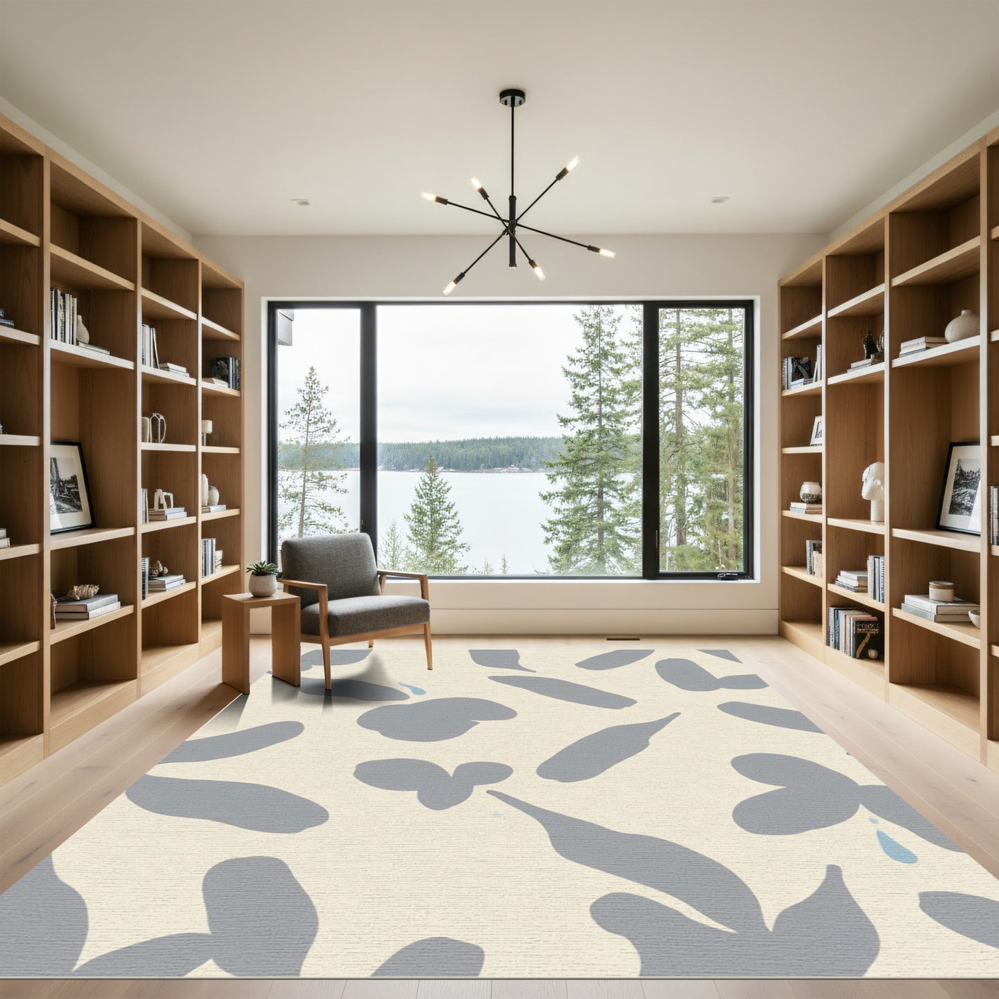 Soft Blue Petal Abstract Meadow Rug