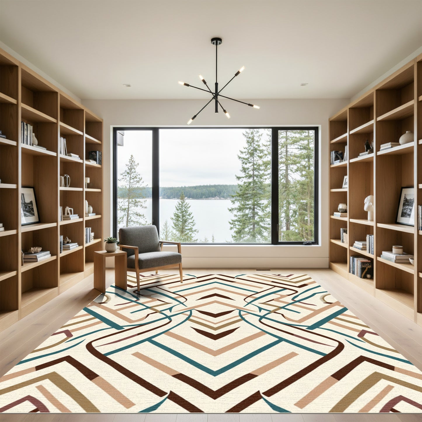 Geometric Teal Brown Abstract Lines Rug