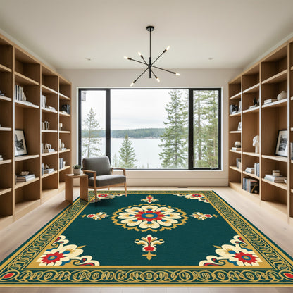 Majestic Teal Floral Medallion Rug