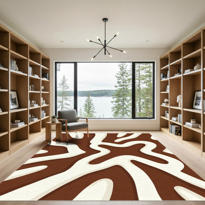 Brown White Swirl Abstract Rug