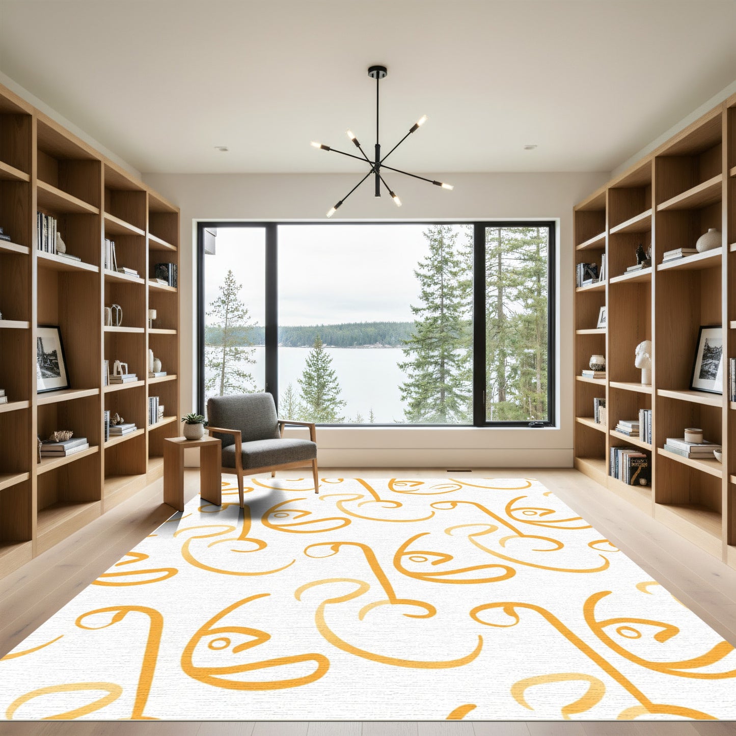 Golden Abstract Face Outline Rug