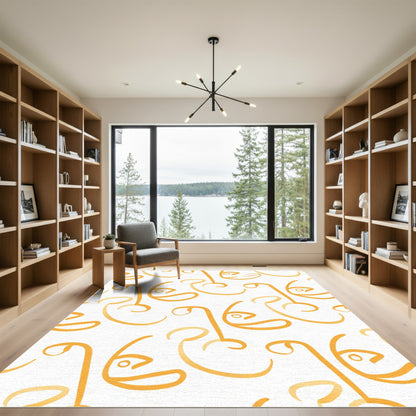 Golden Abstract Face Outline Rug