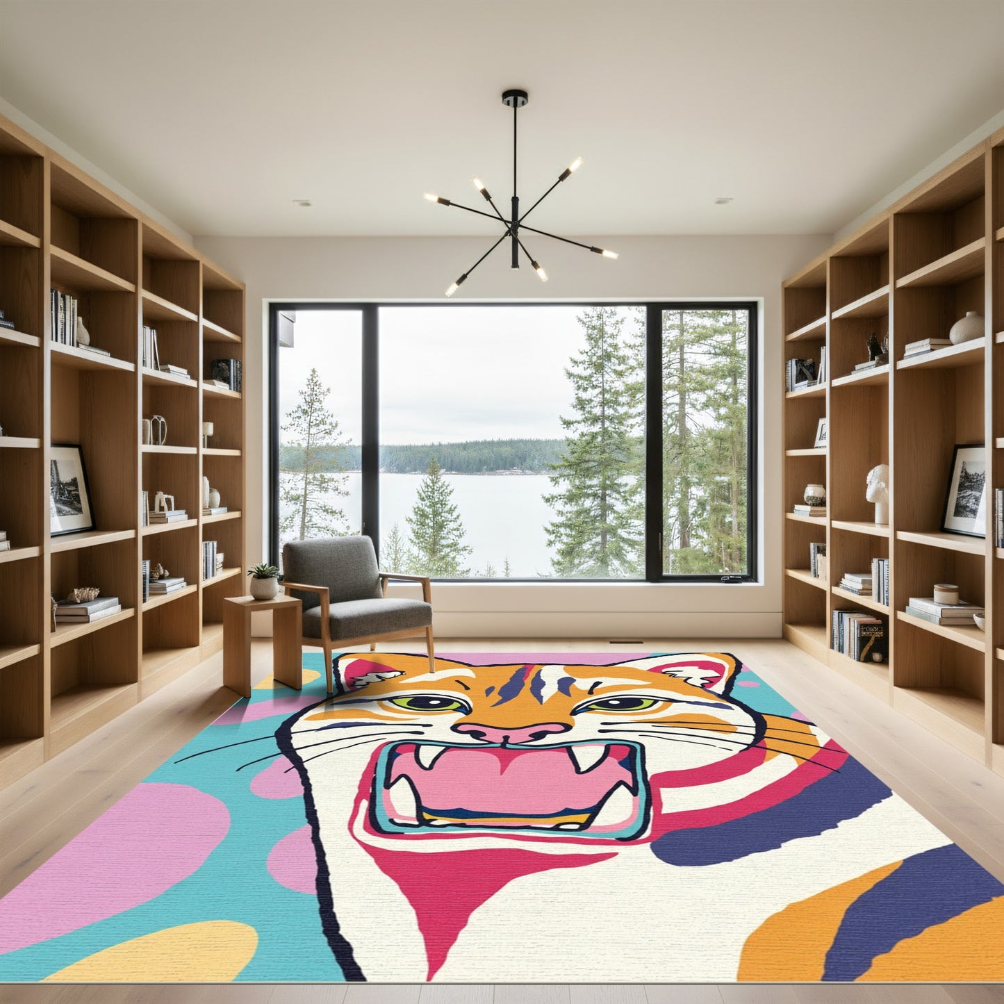 Vibrant Orange Tiger Roar Abstract Rug