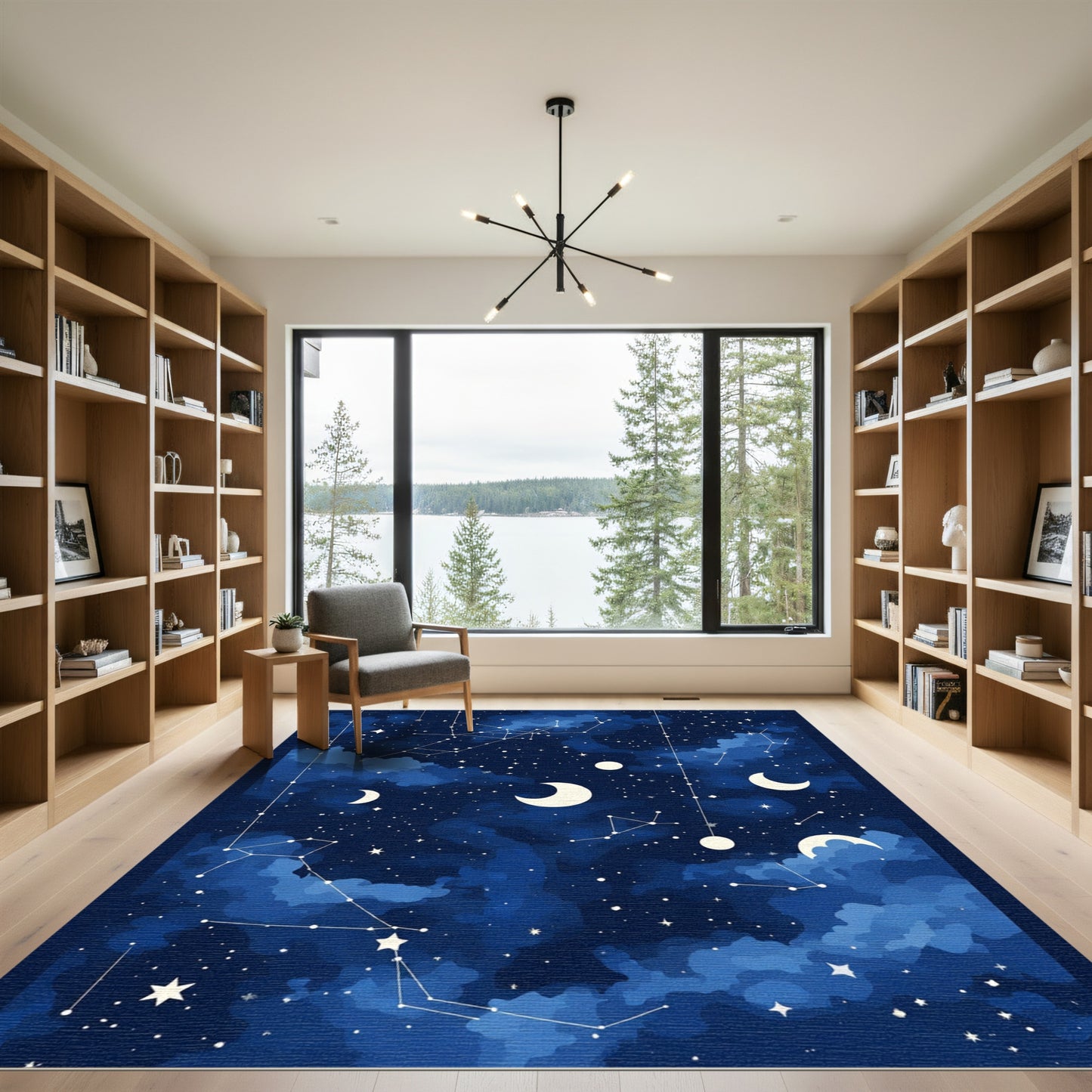 Cosmic Blue Night Constellation Moon Rug