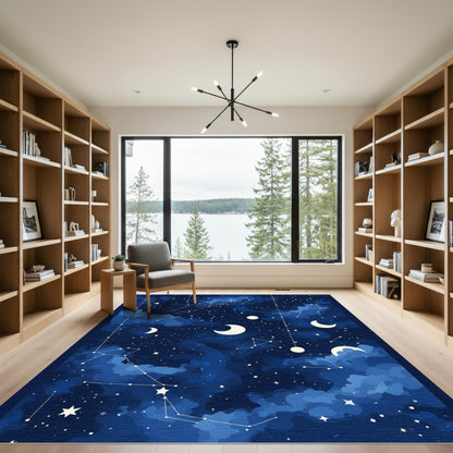 Cosmic Blue Night Constellation Moon Rug