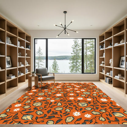 Orange Floral Garden Vine Rug