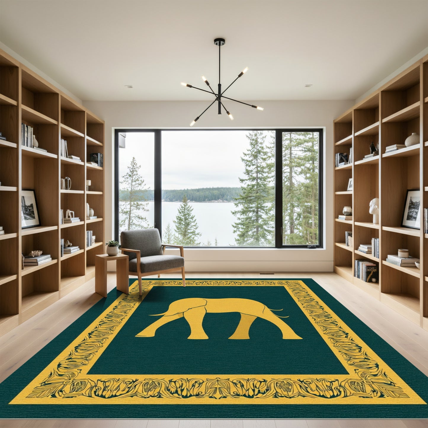 Golden Elephant Ornate Frame Rug
