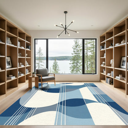 Mid Century Blue Abstract Wave Rug