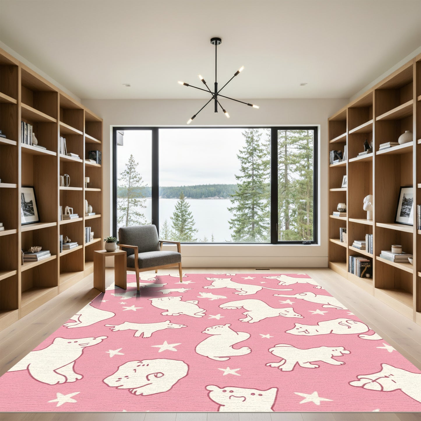 Pink Doodle Dogs Stars Artwork Rug
