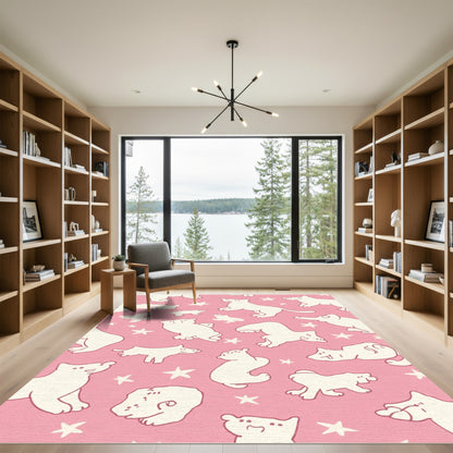 Pink Doodle Dogs Stars Artwork Rug