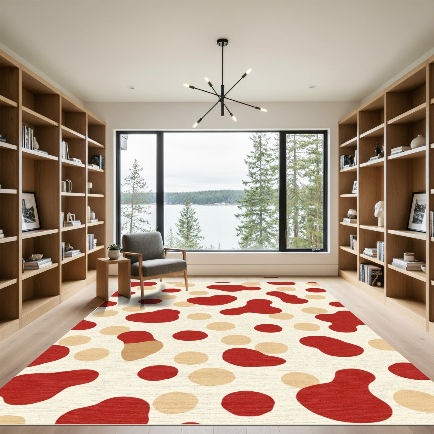 Red And Beige Amorphous Shape Rug