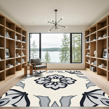 Cream Gray Floral Medallion Rug