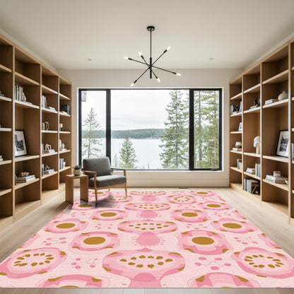 Pink Abstract Blossom Medallion Rug
