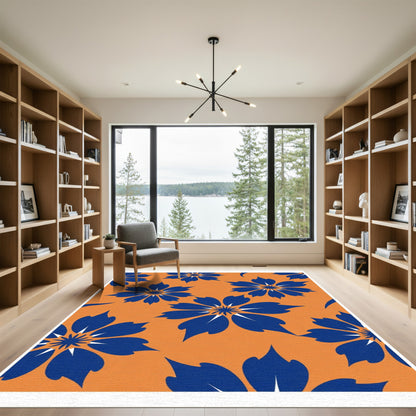 Bold Blue Floral Orange All-Over Rug