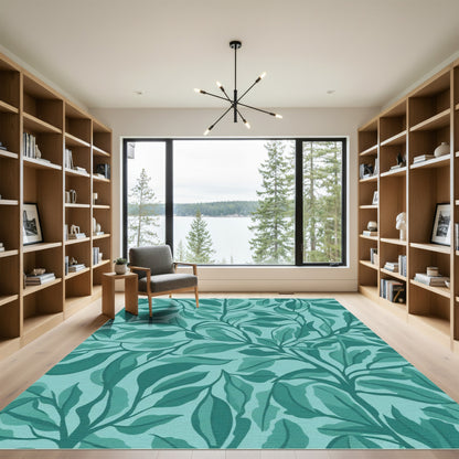 Teal Leafy Branch Repeats Rug