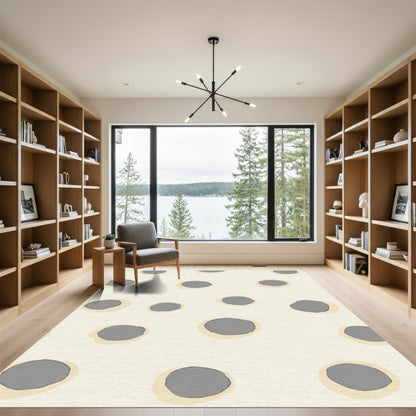 Cream And Grey Polka Dot Rug