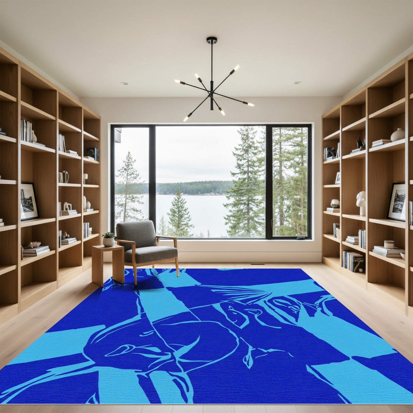 Abstract Blue Line Art Rug