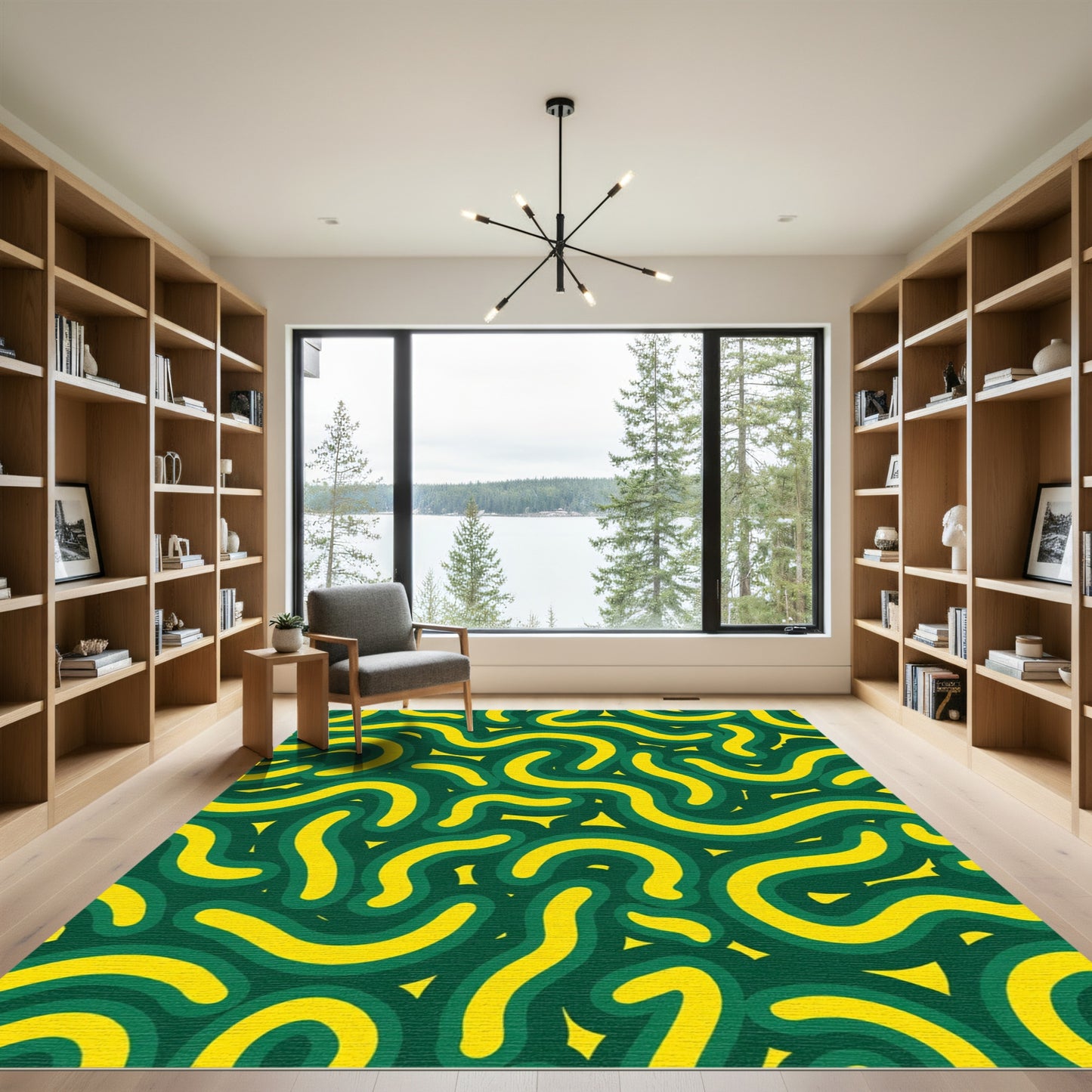 Curving Yellow Organic Green Swirls Rug