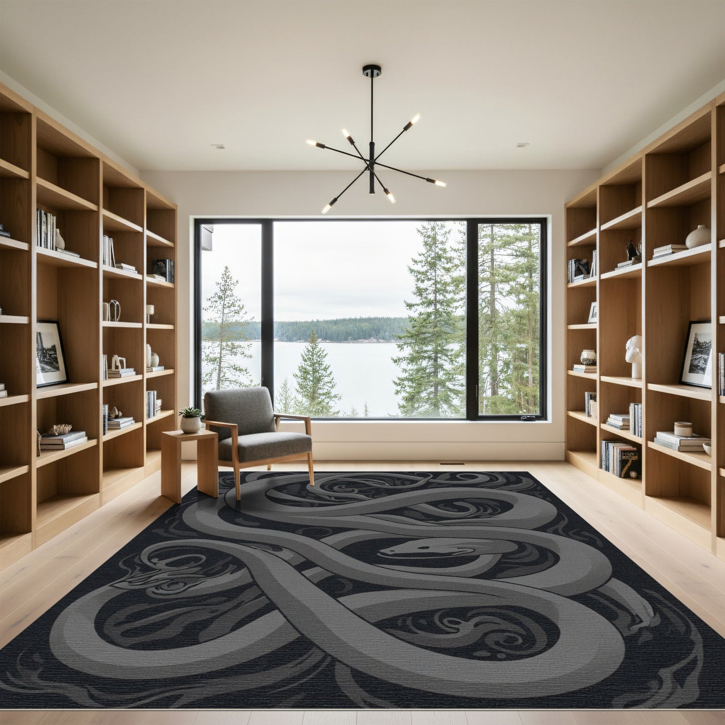 Monochromatic Snake Swirls Intertwined Rug