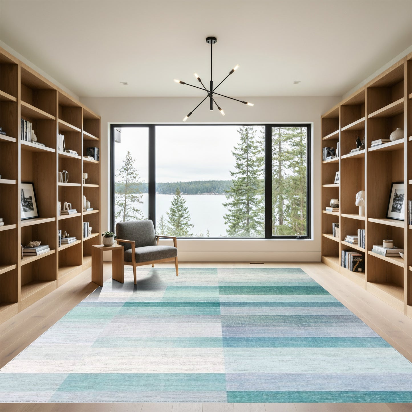 Teal Ombre Grid Rug