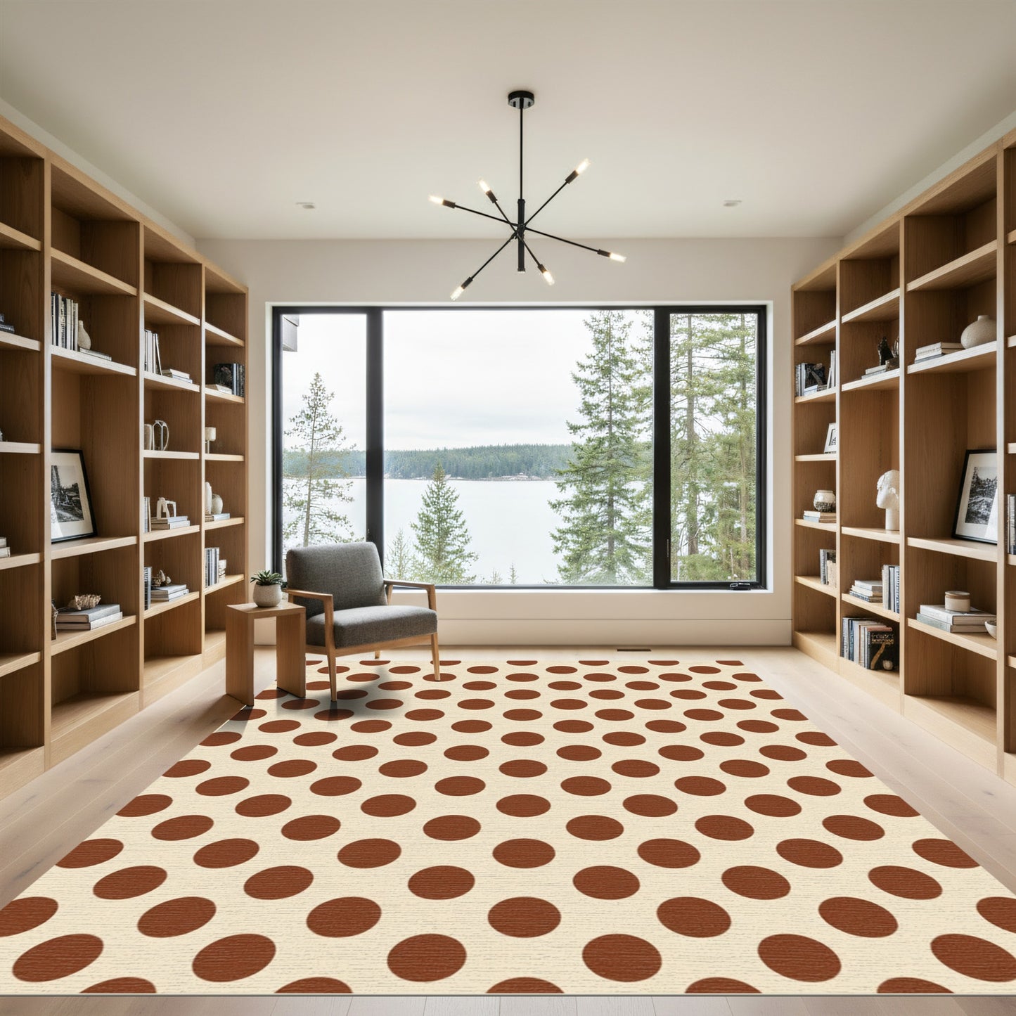 Brown Polka Dot Cream Background Rug