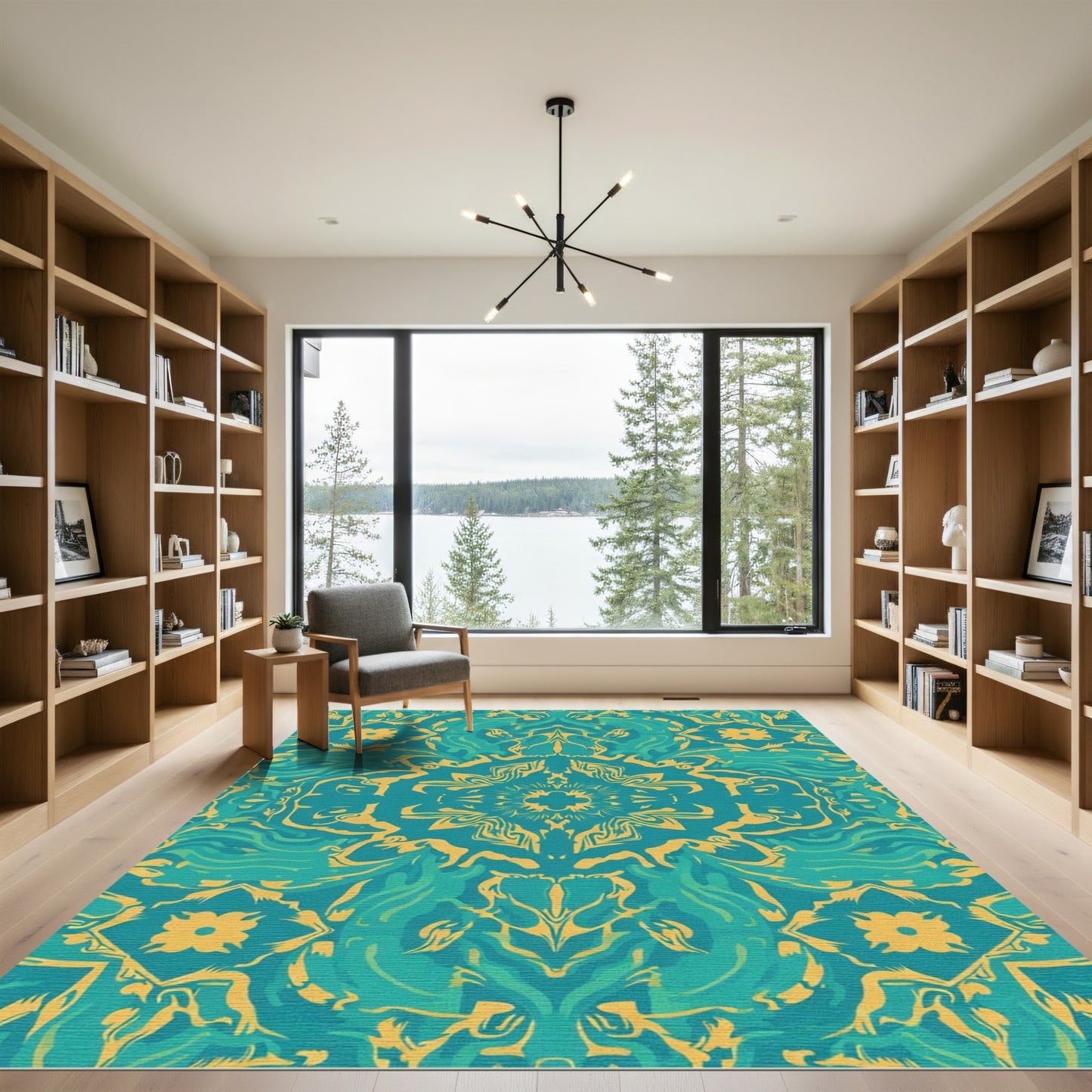 Turquoise Yellow Mandala Wave Rug