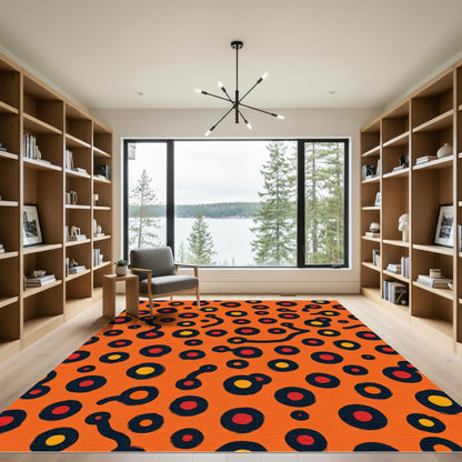 Orange Red Black Abstract Circles Rug