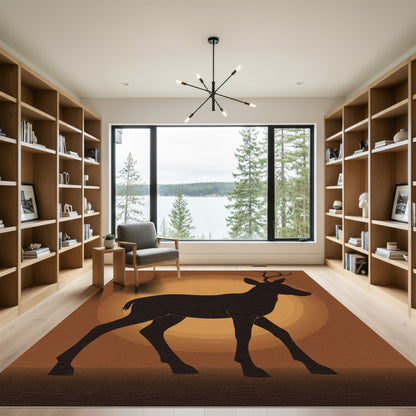 Rustic Black Deer Silhouette Sunburst Rug