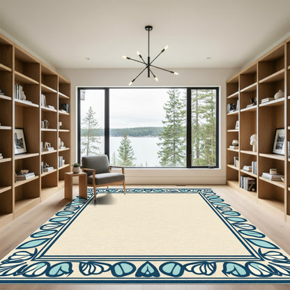 Aqua Blue Botanical Border Rug